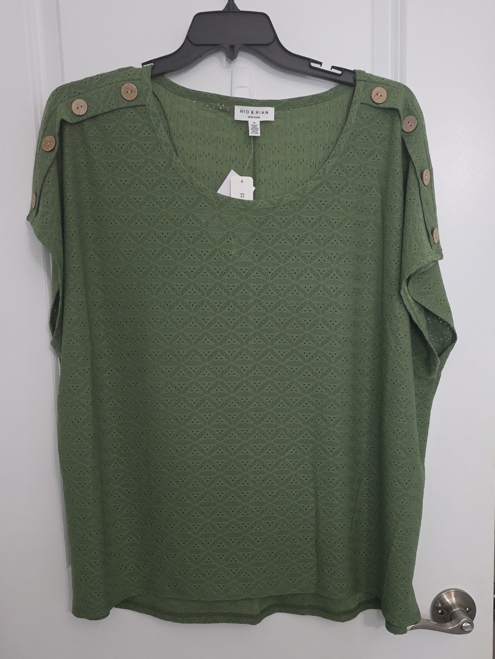 Olive Eyelet Button-Shoulder Tunic